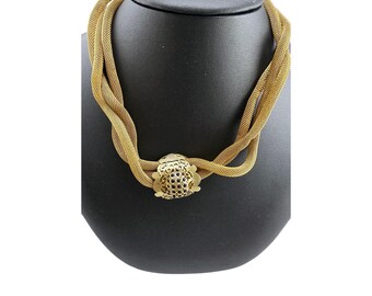 Vintage Unique Mesh Twisted Necklace w/ Rhinestone Center (A8102)