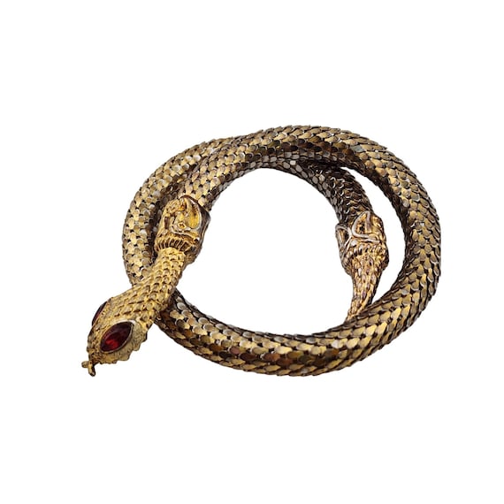 Vintage Adjustable Bronze & Gold Tone Coil Snake … - image 3