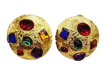 Vintage 80s Acrylic Textured Domed Colorful Earrings (A1250)