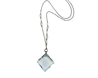 Antique Art Deco Sterling Glass Pendant Necklace (A2573)