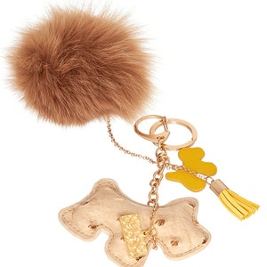 Sugar NY Cinnamon Munchkin Keychain Leather and Fur Dog  Charm