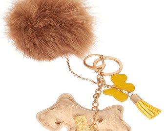 Sugar NY Cinnamon Munchkin Keychain Leather and Fur Dog  Charm