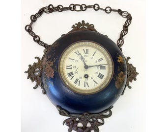 Antique French Bakers 19th Century Boulangère Chain Hanging Wall Clock