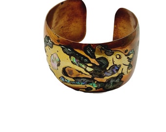 Figural Creature Copper Cuff Bracelet w/ Inlay Abalone (A325)