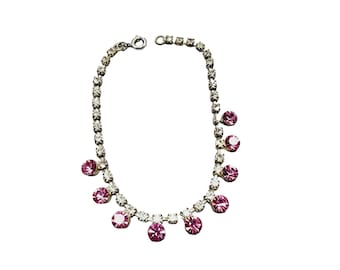 Vintage Dainty Pink Rhinestone Bracelet (A1059)