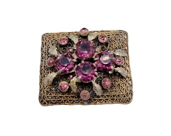 Czechoslovakian Glass and Filigree Brooch (A4)