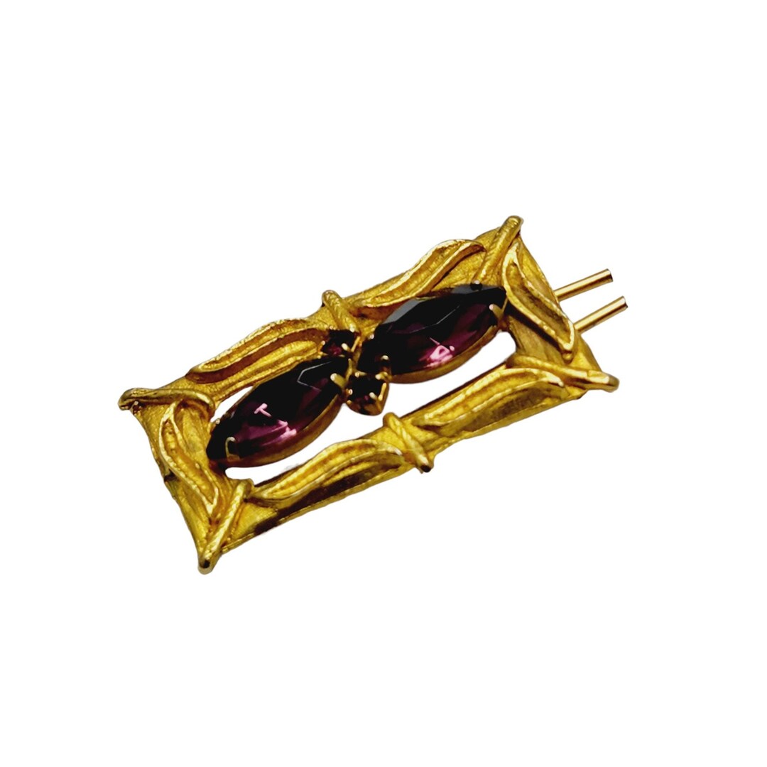 Antique Glass Gilt Metal Hair Barrette (A844) - Etsy display picture 2