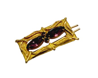 Antique Glass Gilt Metal Hair Barrette (A844)