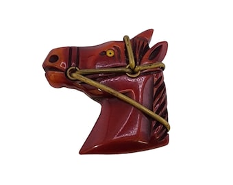 Wonderful Bakelite Horse Brooch With Brass Reins (A4752)
