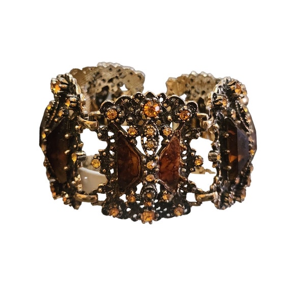 Vintage Unique Rhinestone Wide Panel Bracelet (A3… - image 2