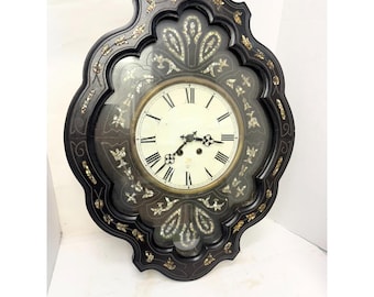Antique French Mother of Pearl Inlay Pendulum Wall Clock
