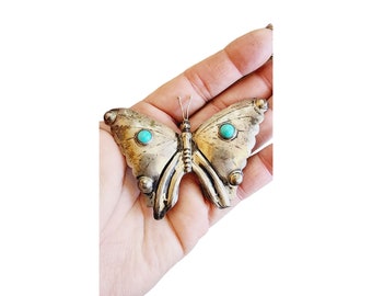 Vintage Large Alpaca or Metal Butterfly Brooch (A3149)