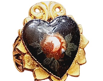 Vintage NOS Enamel Heart Adjustable Ring (A3711)