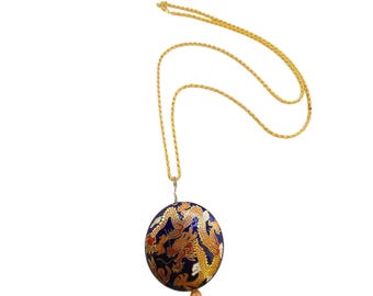 Vintage Double-Sided Dragon Design Cloisonné Pendant Necklace (A8704)