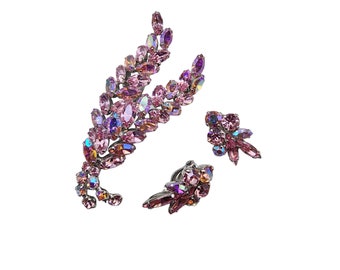 Vintage Rare Signed Sherman Stunning Rhinestone Brooch Earrings Set (A2863)