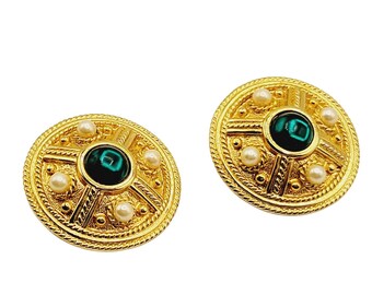 Vintage Unsigned 80's Etruscan Style Acrylic Earrings (A2680)