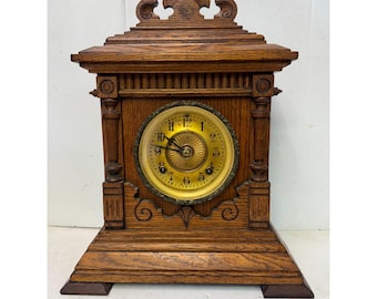 Antique Ansonia Clock Co. New York Eight Day Sharon Gingerbread Mantle Clock