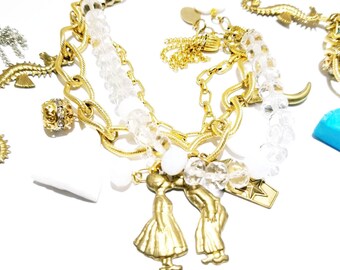 Vintage crystal and semi precious charm bracelet,  choice of 3 coloration's