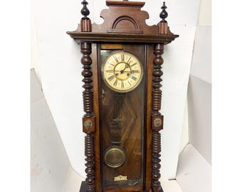 Antique Victorian Wood Pendulum Wall Clock