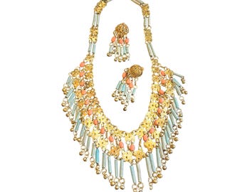 Vintage Egyptian Revival Faience Necklace Set (A2519)