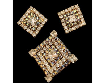 Beautiful Unsigned Vintage Blingy Rhinestone Dimensional Brooch Set (A4735)