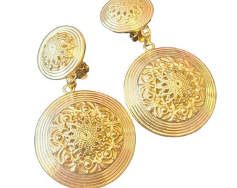80's Decorative Vintage Metal Dangle Clip Earrings (A2226)