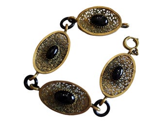 Antique Signed Germany Brass And Glass ART DECO Bracelet (A1804)