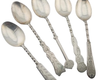Vintage Group Of 5 Assorted Sterling Decorative Spoons 6/5