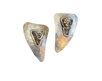 Signed Lilo 925 Sterling Artisan Pierced Earrings with Amethyst (A2181)