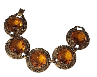Vintage Faceted Glass Elaborate Chunky Bracelet (A4349)