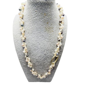 Vintage 2 Tone Pearl Twisted Necklace (A1057)