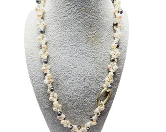 Vintage 2 Tone Pearl Twisted Necklace (A1057)
