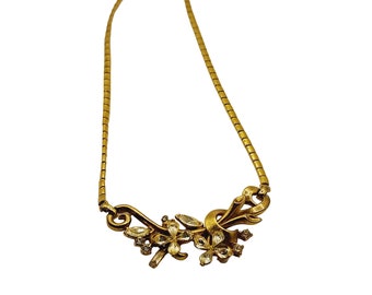 Vintage Signed Trifari Alfred Philippe Rhinestone Flower Necklace Pat 167,715