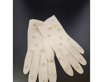 Vintage Leather Kid Glove Eyelet Gloves (A6288)