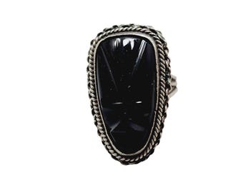 Vintage Sterling Silver & Carved Onyx Ring  Size 5.5 (A1494)