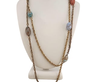 Vintage Murano Beaded Glass and Chain Necklace (A5687)