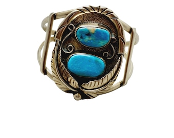 Vintage Navajo Turquoise & Silver tone Cuff Bracelet (A1356)