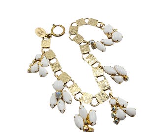 Vintage NOS Julie Rubano Milk Glass Charm Bracelet (A9004)