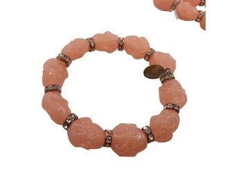 Vintage Rose Quartz Resin Buddha Bracelet NOS (A4337)