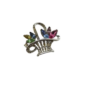 Vintage Rhinestone Flower Basket Brooch (A8108)
