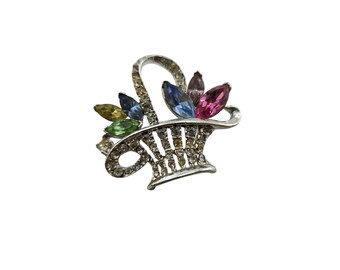 Vintage Rhinestone Flower Basket Brooch (A8108)