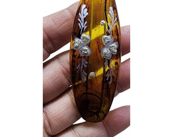 Vintage Art Deco Celluloid Barrette With Painted Clovers (A2775)