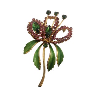 Vintage Amazing Rhinestone & Enamel Flower Brooch (A3892)