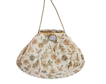 Vintage Beaded and Stitched Pearl Purse Possibly French or Belgium (A9496)