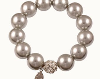 Grey Pearl and Rhinestone Stretch Bracelet