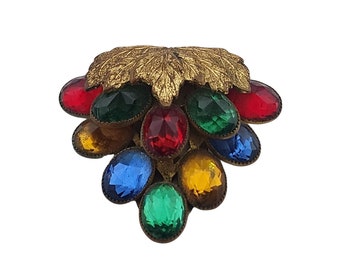 Vintage Highly Faceted Glass Multicolor Dress Clip (A3348)