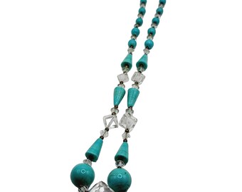 Antique Art Deco Czech Glass Beaded Crystal Necklace (A1252)