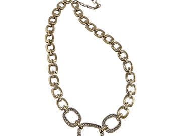 Vintage 80s Rhinestone and Chain Necklace (A9197)