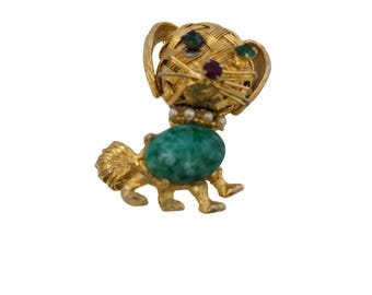 Pretty Wired Face And Stone Animal Brooch (A5771)