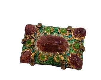 Vintage Unusual Enameled & Glass French Limoges Brooch (A3566)
